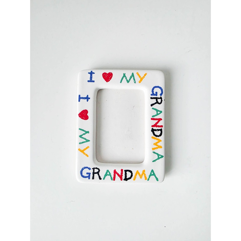 Vintage I Love My Grandma Ceramic Magnetic Picture Frame Multicolor White Small